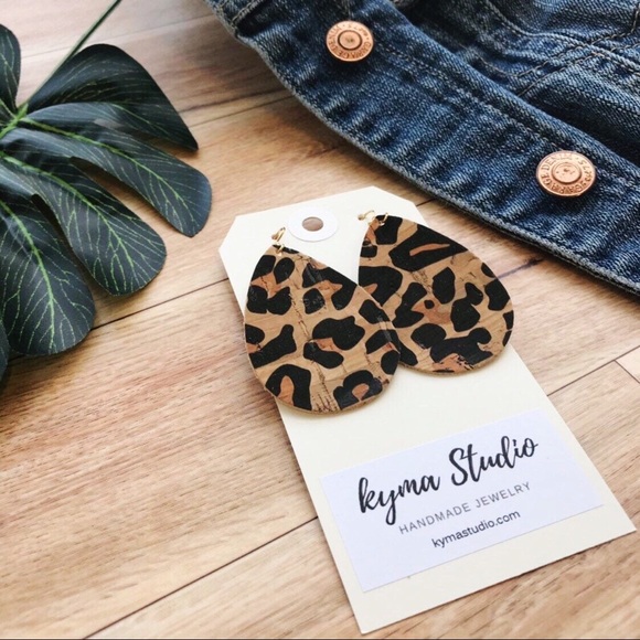 Kyma Studio Cork Teardrop Earrings in Leopard Print - Picture 1 of 4